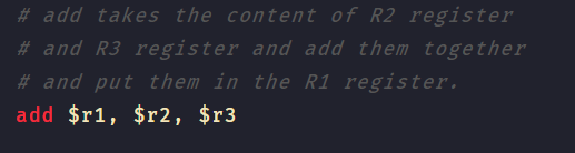 Assembly add instruction that stores the sum of registers R2 and R3 in R1 without carrying type information