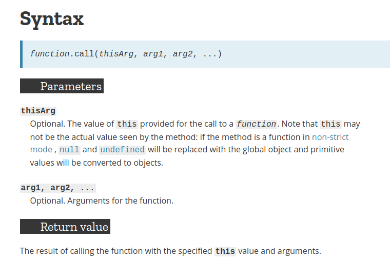 MDN definition of call